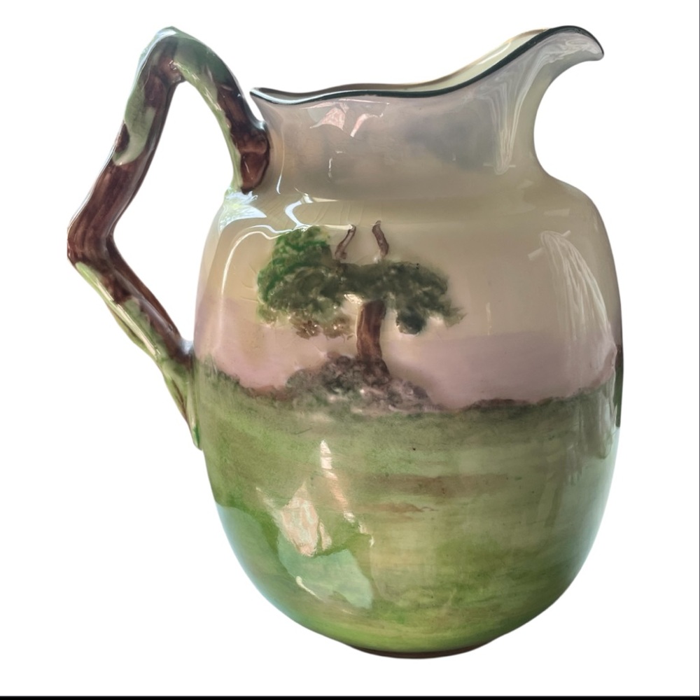 Royal Doulton Ceramic Pitcher with Hunting Scene in Ivory and Green & Gold Trim - Picture 3 of 11